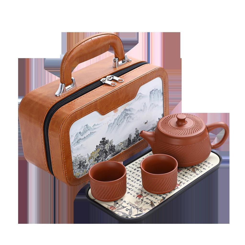 Phoenix Song Portable Purple Clay Teapot Travel Set - Ceramic Quick Cup Household Tea Set