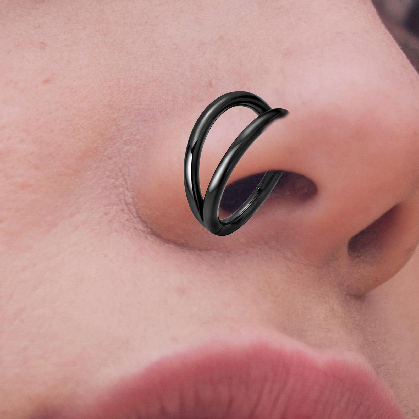 

Кольцо в носу, двойное открытое кольцо из нержавеющей стали, подарки, модные обручи, кольца для перегородки, манжеты для 0.12cmx0.8cm_Black