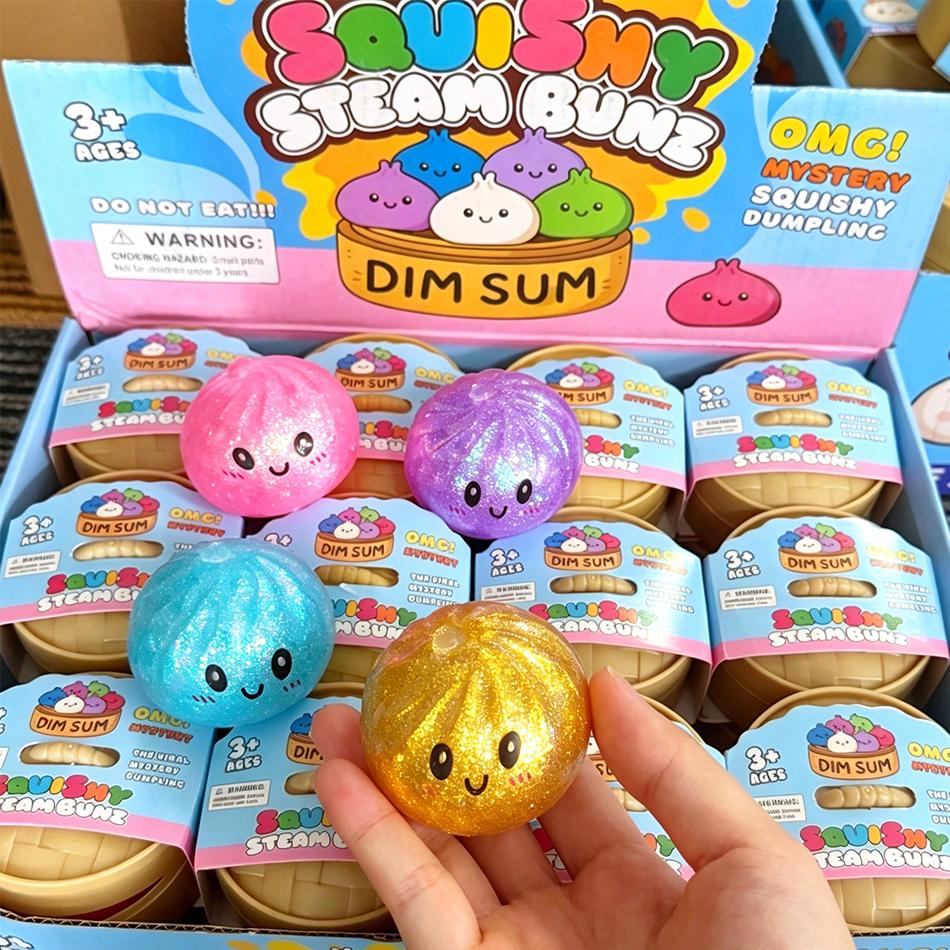 Mini Dumpling Squishies Dumpling Mystery Box Soft Squeeze Sensory Toy for Stress Relief Glitter Random Colors Stretchy Desk Toy