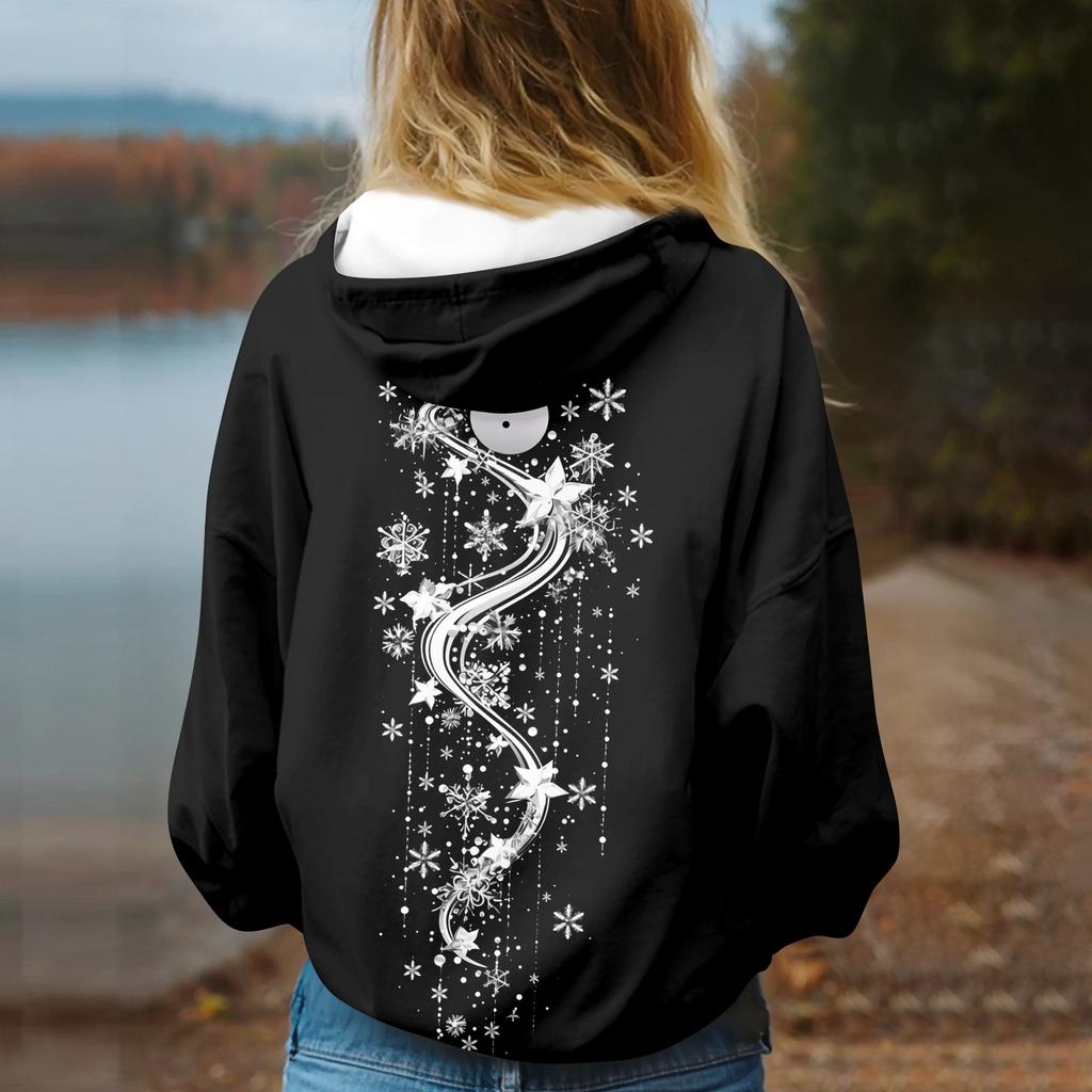 Women's Fashion Sweatshirt Printed Casual Hooded Sweatshirt With Pockets