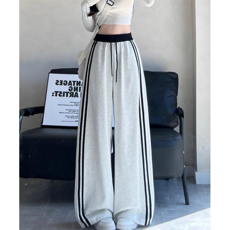 Women's High Waist Wide Leg Pants Loose Sweatpants Casual Striped Trousers for Spring Daily Wear