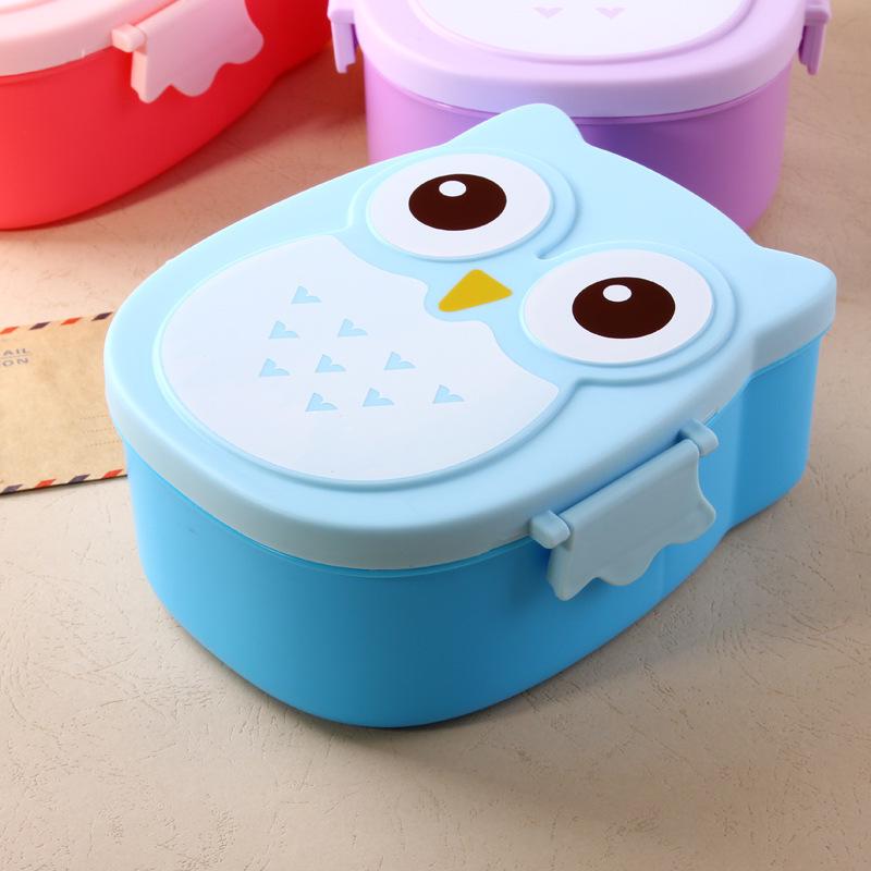 Korean Owl Cartoon Student Lunch Box - Compartmentalized Plastic Microwave Bento Box