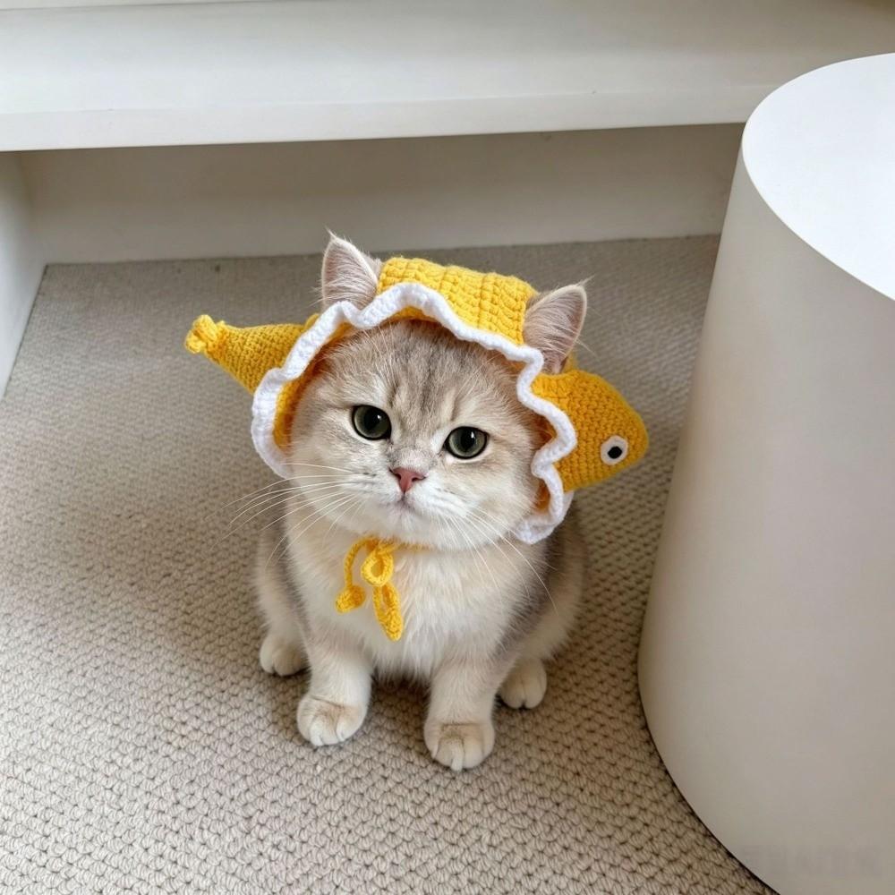 Adjustable Strap Cat Knitted Hat Breathable Winter Dog Cap Funny Pet Cosplay Headwear Cosplay