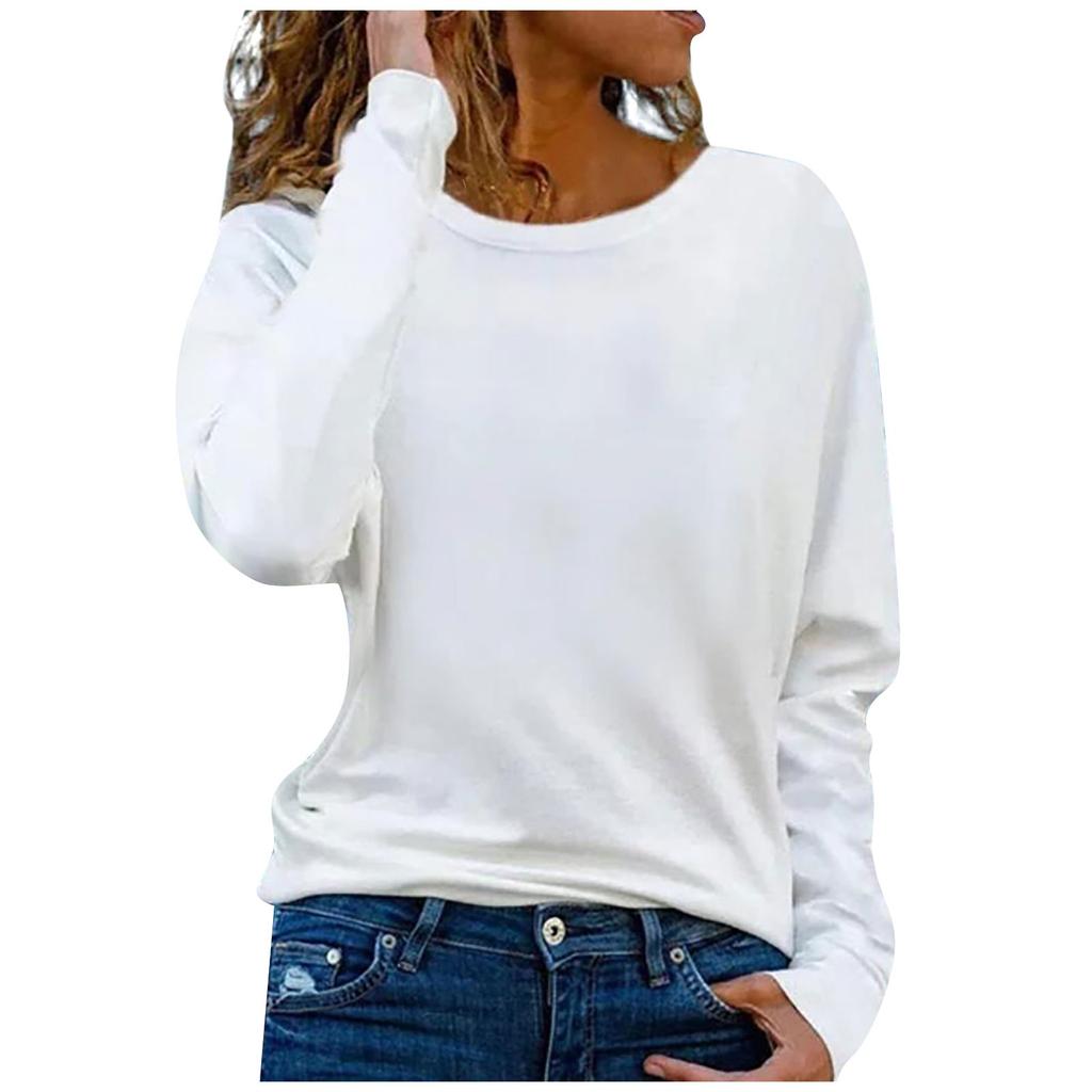 Women's Long Sleeve Shirts Lightweight Round Neck Button Down Tops Bottoming Shirts