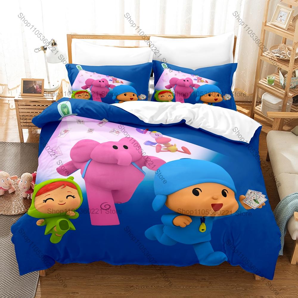Kühl Weich Polyester Mikrofaser Let's Go Pocoyo Lern Cartoon Thema 3-teilige Bettwäsche 1 Bettbezug + 2 Kissenbezüge Ganzjahres