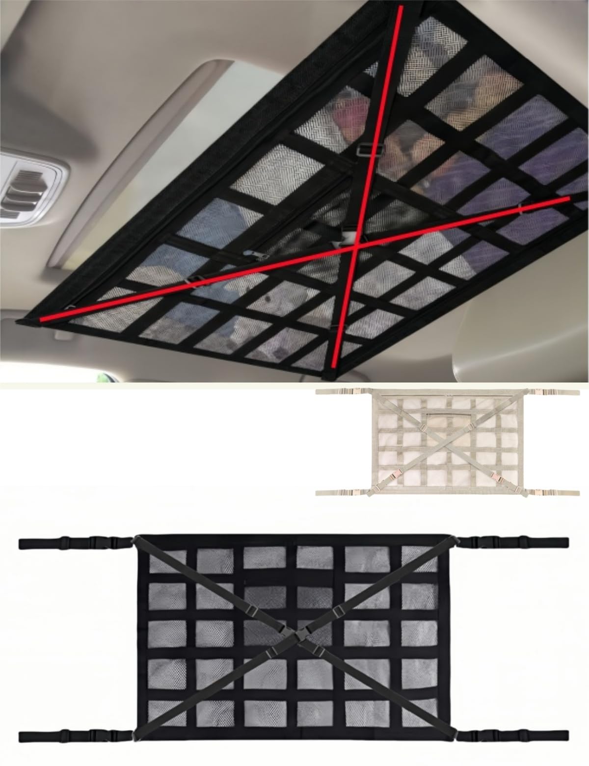 

2025 Advanced Cross Car Ceiling Roof Car Ceiling Easy Cargo Sleeping in Double Buckle Size M x 53 [LIUSHUYAN Structure] Хранение, сетка против провисания, чёрный