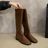 Tide Brand Korean Version of Versatile Flat Bottom Round Head High Boots Women's Knee Single Boots Maillard Thin Long Knight Boots