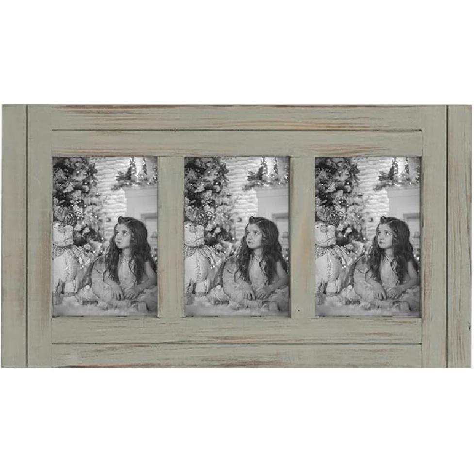 RiteSune Rustic 3 Picture Frame 4X6 Triple Hinged Distressed Photo Frame for Tabletop Display, Picture College Frame Present for Holiday, Festival, Trifold 4X6 grey