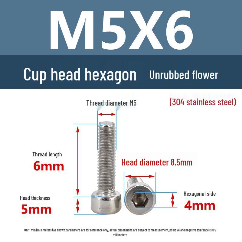 Yigu 304 Stainless Steel Socket Head Cap Screw, M2-M6 Cylindrical Head, Full Thread, Non-Knurled