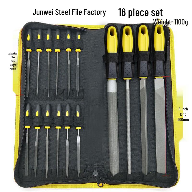19-Piece Metal Steel File Set: Includes Flat, Triangular, and Semicircular Files for Grinding Iron