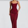European and American Women's Casual Fishbone Pure Desire Suspender Slim Fit Solid Color Hip Hugging Dress