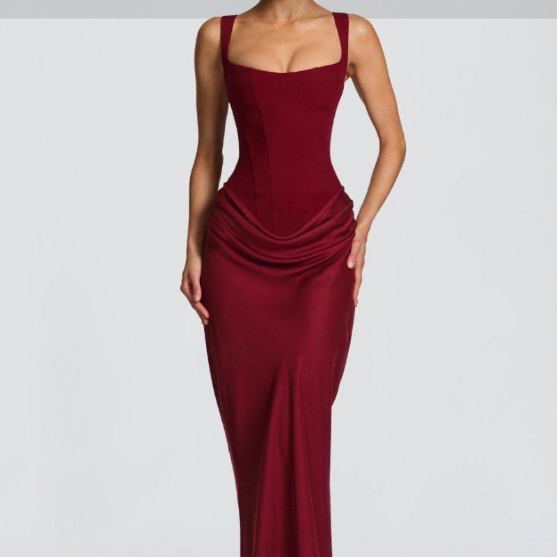 European and American Women's Casual Fishbone Pure Desire Suspender Slim Fit Solid Color Hip Hugging Dress