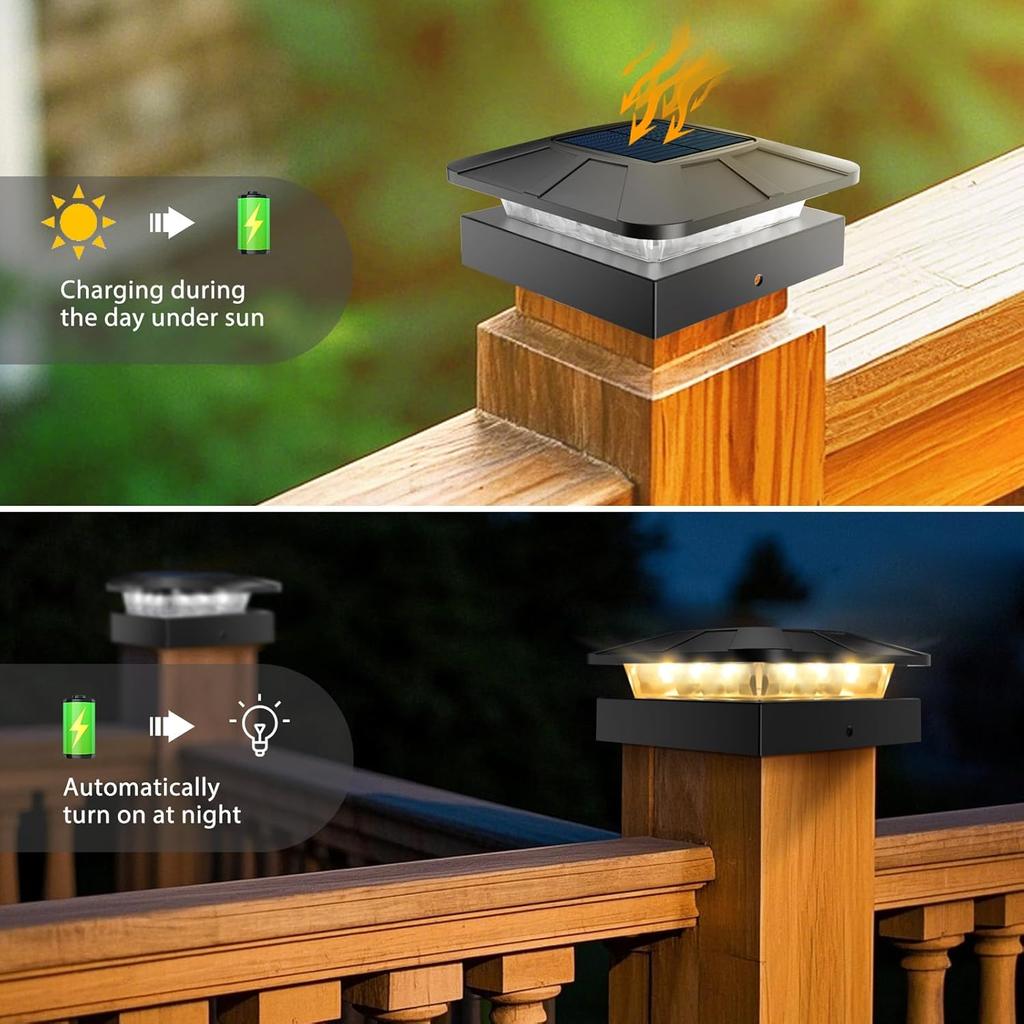 4x4in Solar Post Cap Lights Outdoor with 3 Modes Waterproof Fence Light Solar Powered for Deck Yard Garden Patio Outside Decor