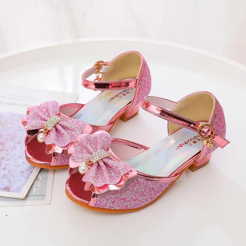 Frühling Herbst Mädchen Lederschuhe Mary Jane Mode Glitzer Schleife Kinder Prinzessin Einzelne Schuhe Pailletten Kinder High-Heels Sandalen