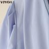 VONDA Elegant Women Short Sleeve Buttons Up Casual Office Blouse Work Wear