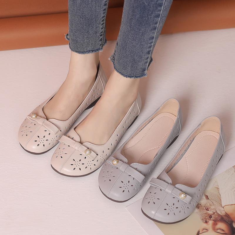 Fashion GKTINOO 2025 Genuine Leather Shoes Hollow Out Women Ballet Flats Summer Women's Solid Soft Bottom Shoes Woman Slip On Loafers