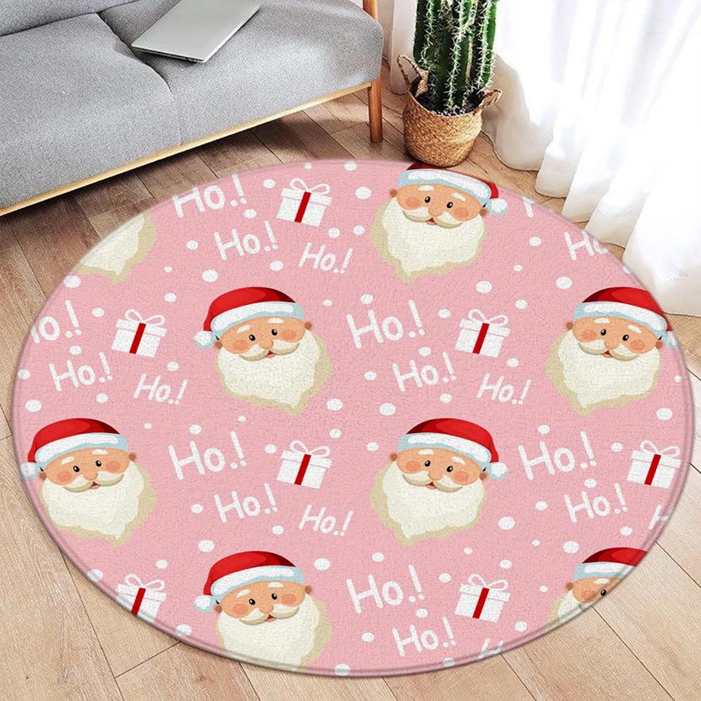 Cartoon Santa Claus Round Carpet Xmas Gift Red Christmas Flannel Mat Home Living Room Bedroom Decorative Floor Rugs