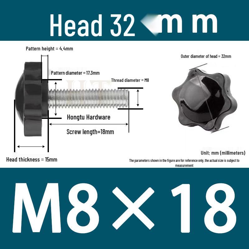 32-Head Rubber Six-Star Plum Blossom Handle Knob M5/M6/M8 Plastic Thumb Screw