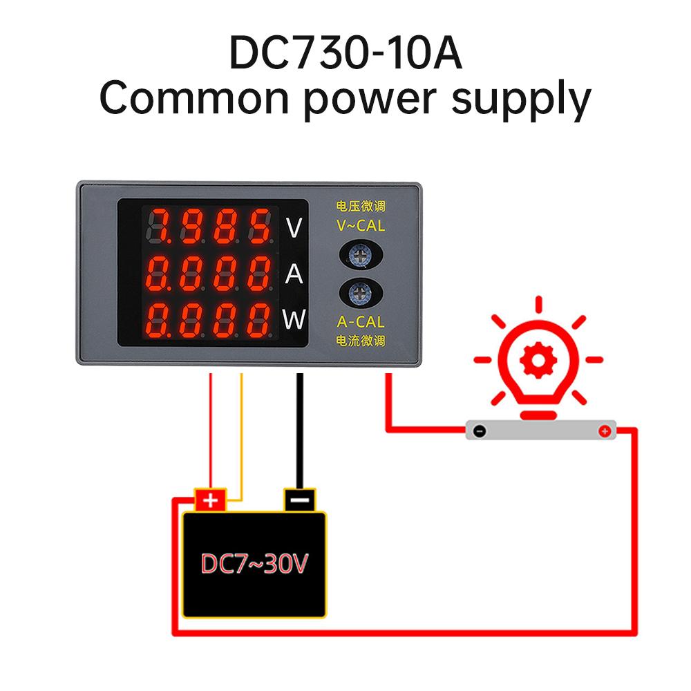 DC730 Four-Digit Digital Voltmeter, Ammeter and Power Meter DC 0–100V, 10A, 1000W Voltage and current may be fine-tuned