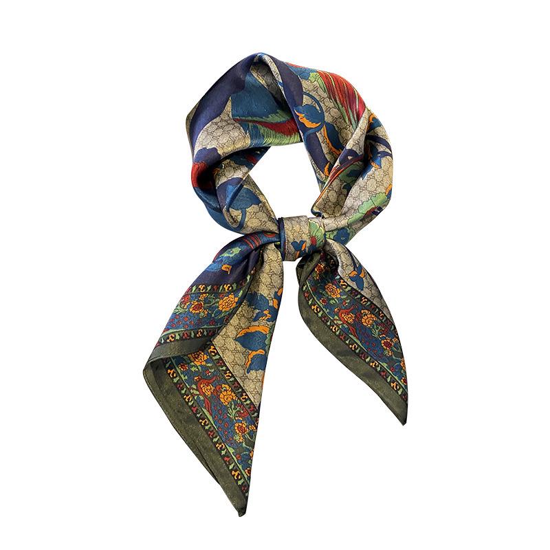 French Mulberry Silk Scarf: Women's Square Neck Scarf, Summer Thin Sunscreen, 70 cm, Elegant Mother Style.