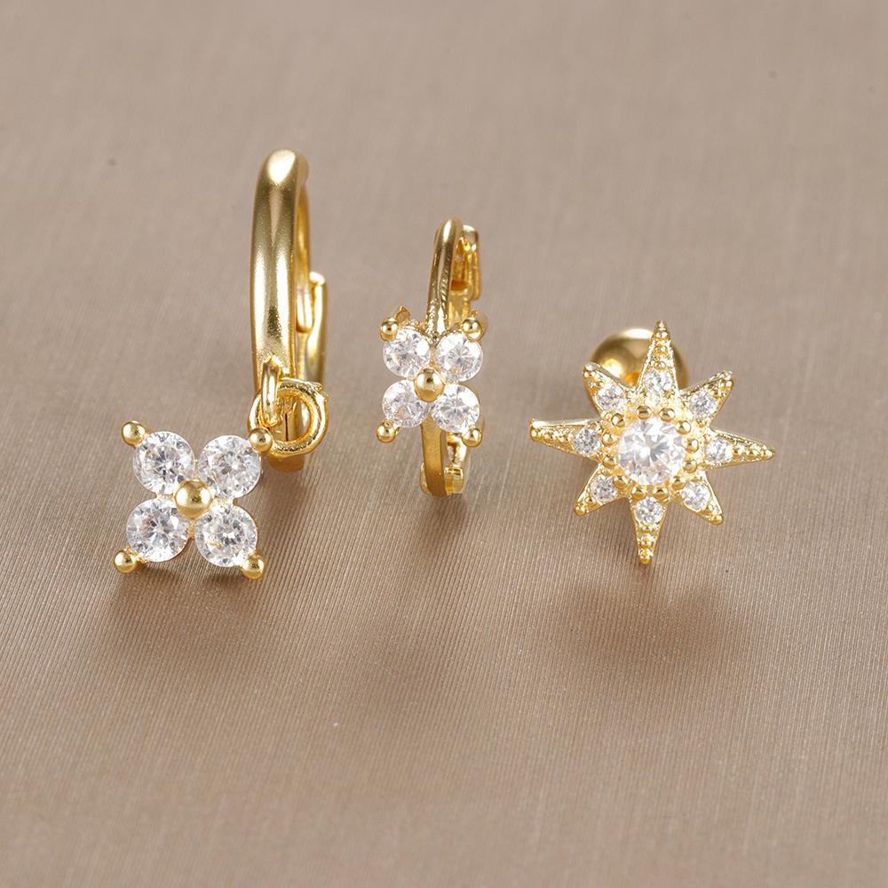 3-teiliges Vintage-Design-Set mit vier Zirkonia-Creolen für Frauen, winziger Knorpelpiercing-Ohrring aus Edelstahl, Schmuckgeschenk
