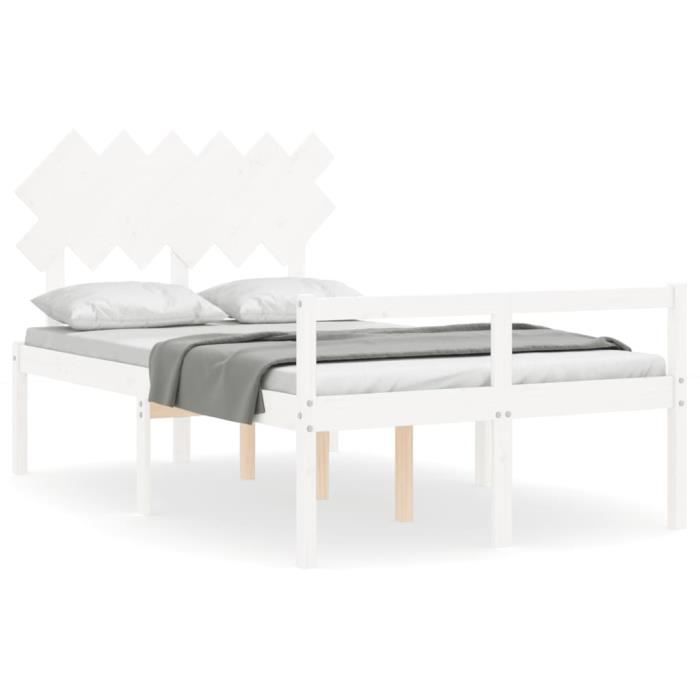VidaXL Bed Frames with Headboard White Double Solid Wood 3195522