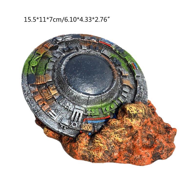 Sunken Spaceship Aquarium Decorations UFO Ornaments Resin Material Betta Hideout for Small Medium Fish for Tank