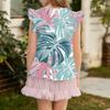 Children's Casual Short-Sleeved Pleated Cute Hawaiian Print Round-Neck Top