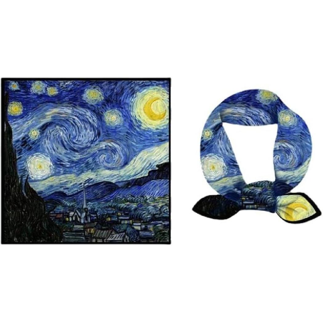 Women s Van Gogh Oil Painting Square Scarf Fashion Literary Imitation Silk HairBand Style6