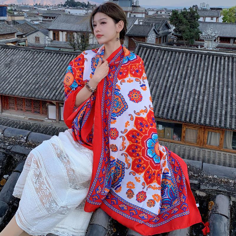 Dunhuang Desert Shawl - Qinghai Chaka Salt Lake Ethnic Scarf for Women, Cotton Linen Silk Blend