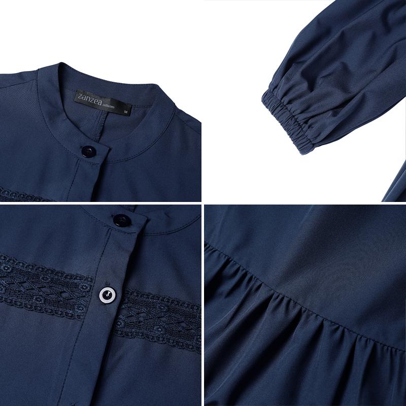 ZANZEA Kobiety Casual Okrągły Dekolt Długi Rękaw Luźna Koronkowa Patchworkowa Długa Sukienka