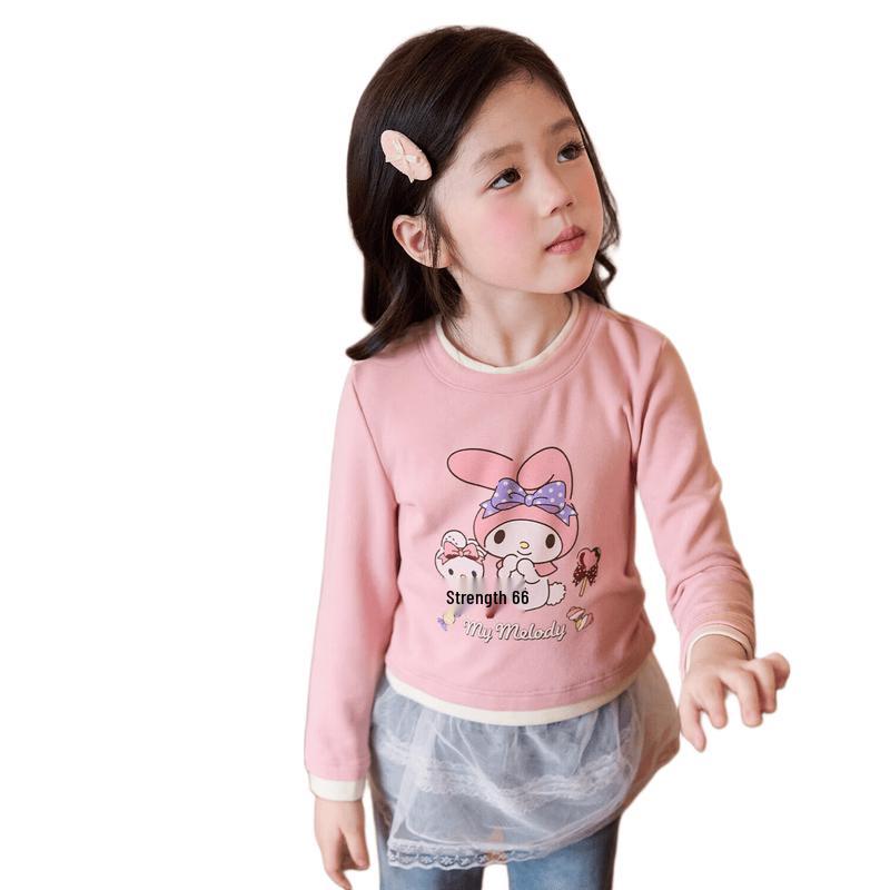 LUSON Girls' Spring Colorblock Cartoon Long-Sleeve T-Shirt
