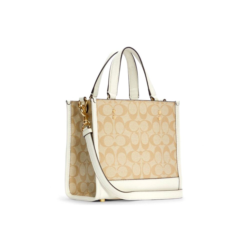 Coach Signature Canvas Leather Trim Mini Tote Crossbody Bag for Daily Use