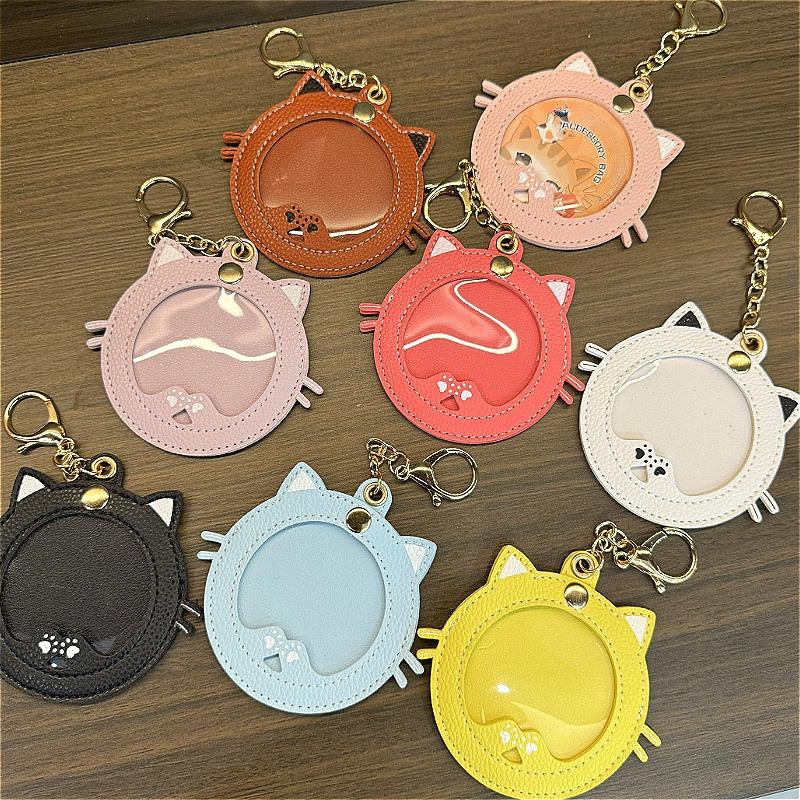 Kočičí taška s odznakem, ochranný kryt pro 58mm anime odznaky, klíčenka pro ženy, kožený přívěsek na klíče, auto, moto, přívěsek, dárek k narozeninám