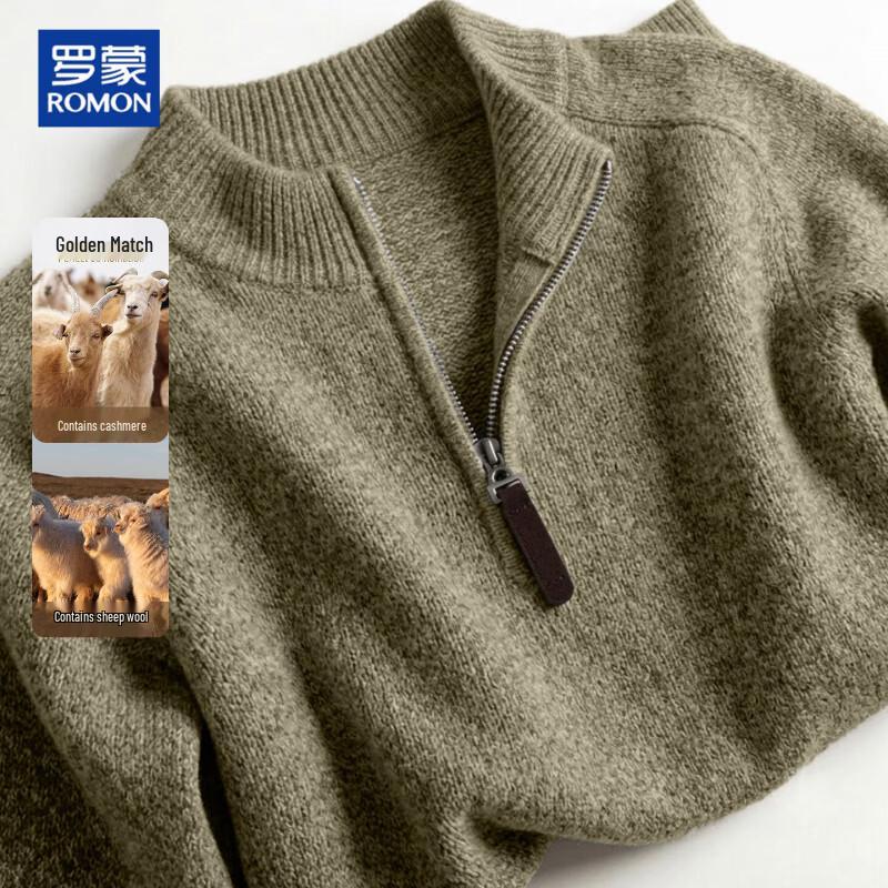 ROMON Men's Half-Zip Wool Blend Knit Sweater