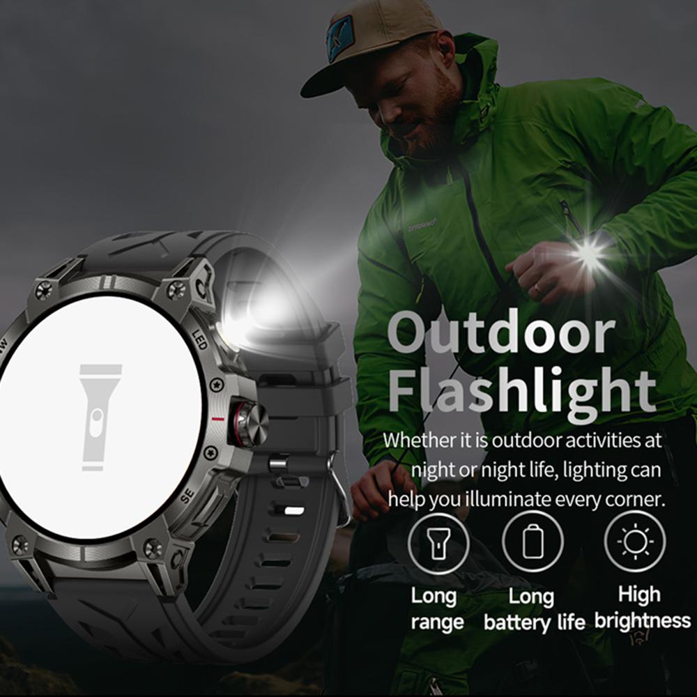 KC89 1.85-inch Outdoor Smart Watch with Compass and Flashlight Health Monitoring Wrist Watch