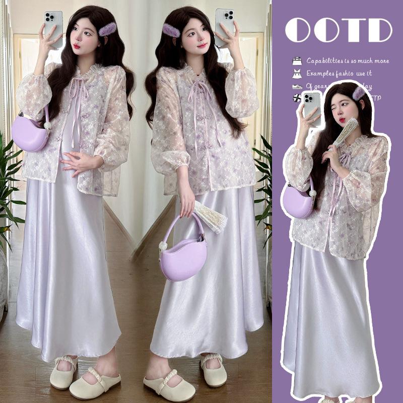 2025 Summer Maternity Fashion: Sun Protection Top and Camisole Dress Set for Stylish Pregnant Women M
