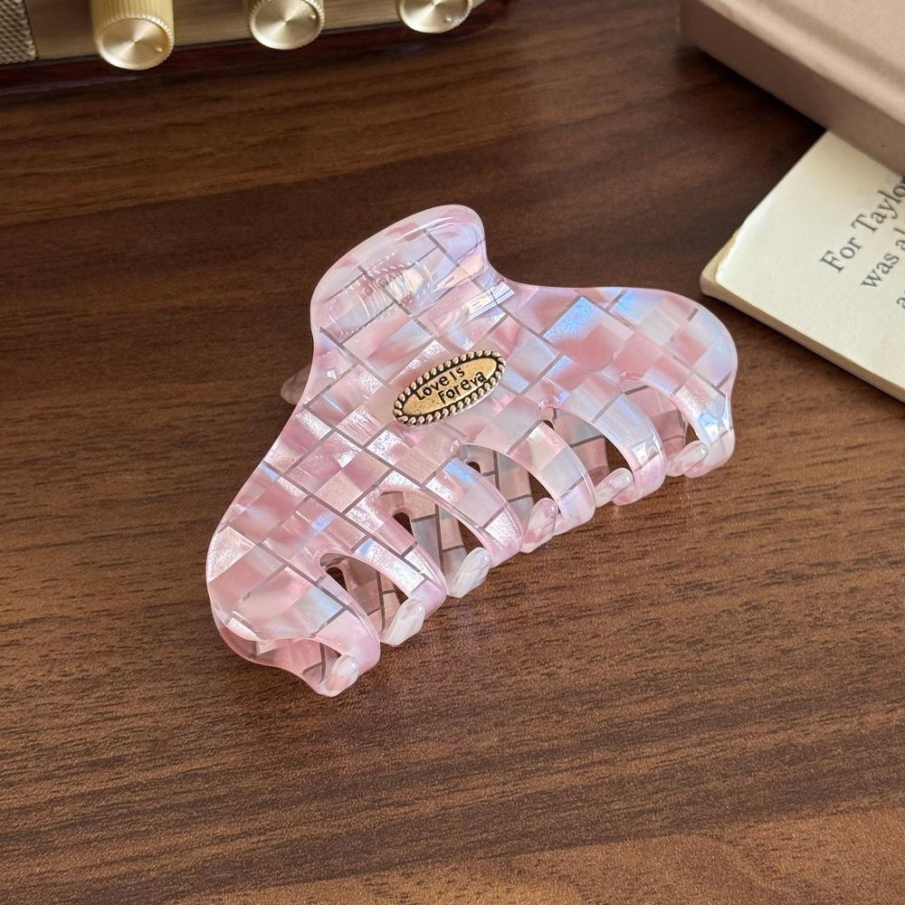 PVC Pink Plaid Hair Claw Butterfly Cloud Shark Clip Fashion Checkered Hair Clip  Female
