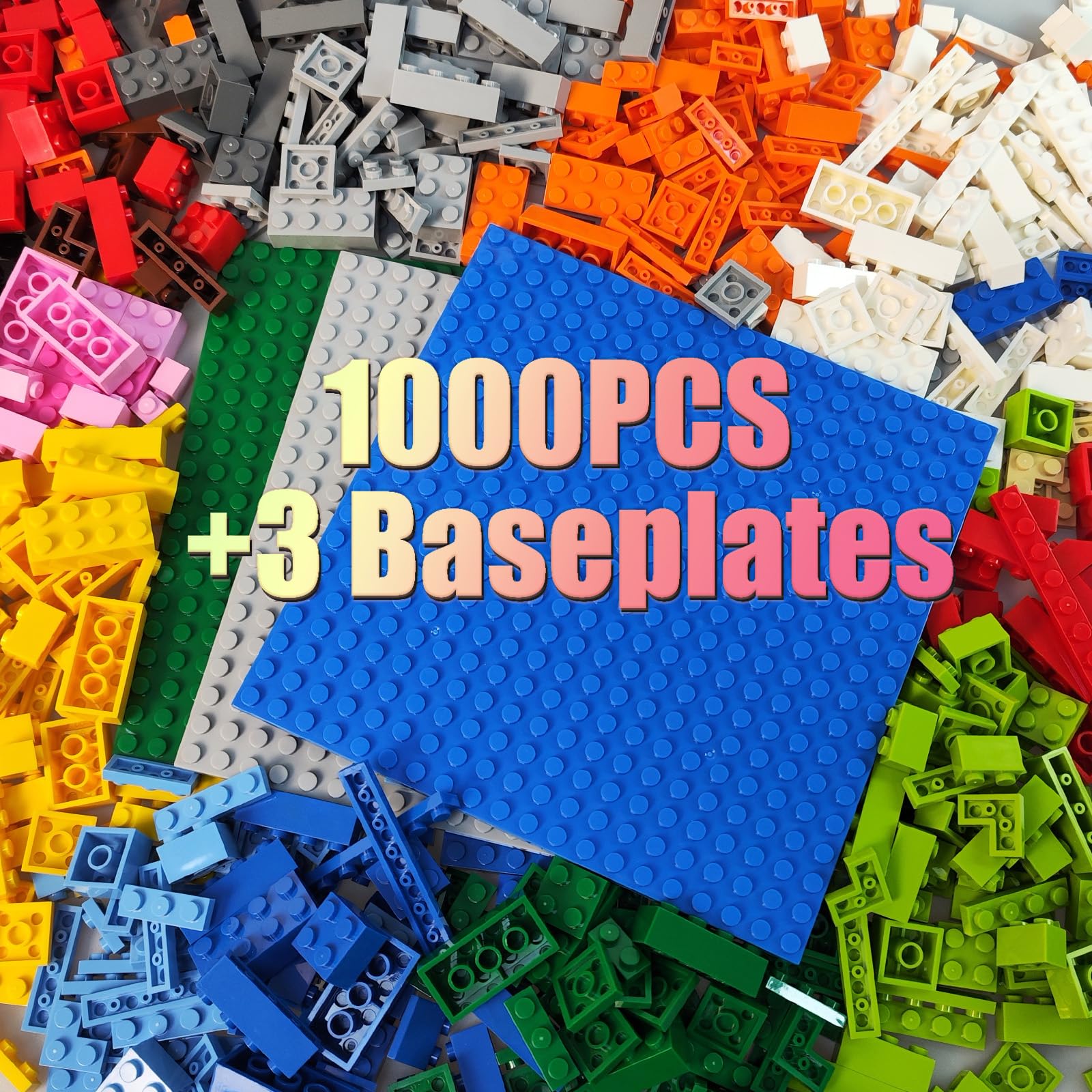 

1000-Piece Classic Building Blocks Set, Compatible with Major Brands, Includes Three 20x20 Baseplates, Expandable with Additional Building Blocks, 10