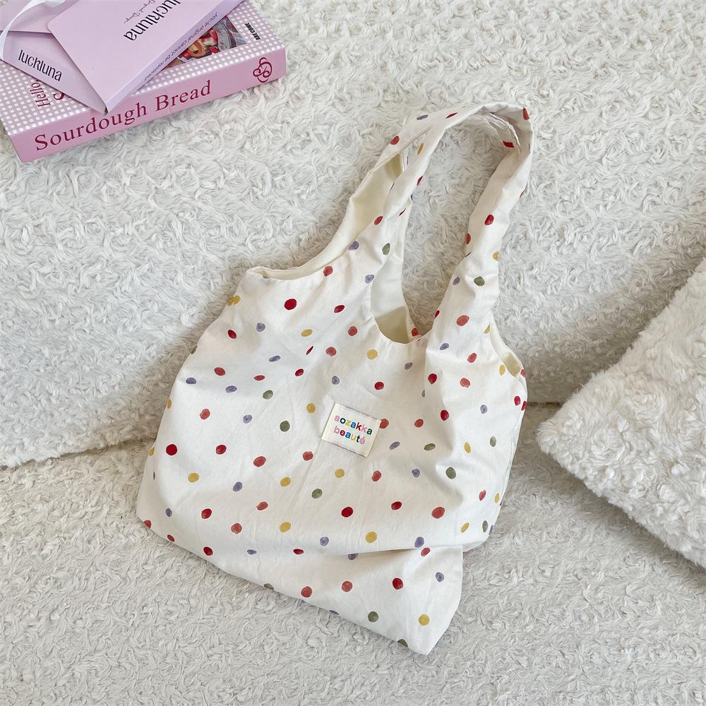 Torba Płócienna w Kropki 4 Kolory Duża Torba na Ramię dla Dziewcząt Torba na Codzienne Zakupy Torba na Ramię dla Ucznia do Szkoły do Pracy