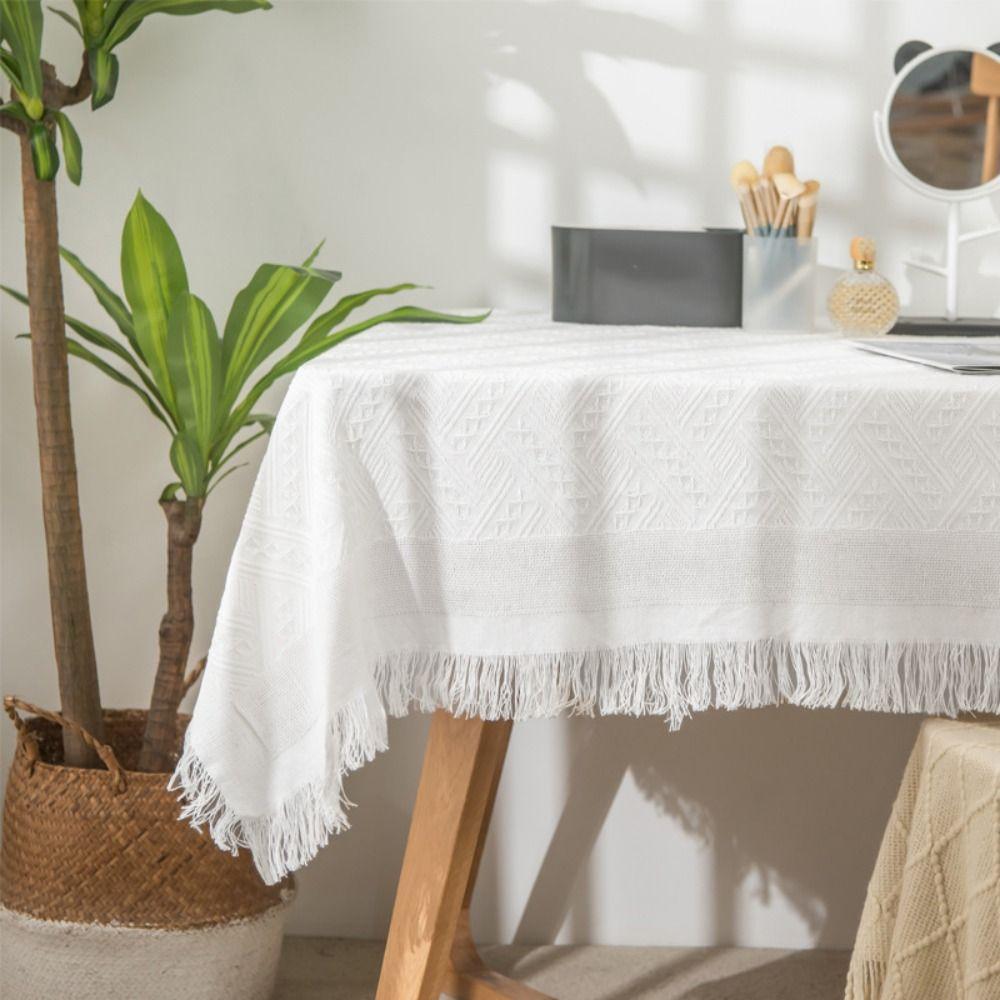 Rectangular Table Cover French Rustic Coffee Table Mat Interweaving Grid Tablecloth  Bedside Table