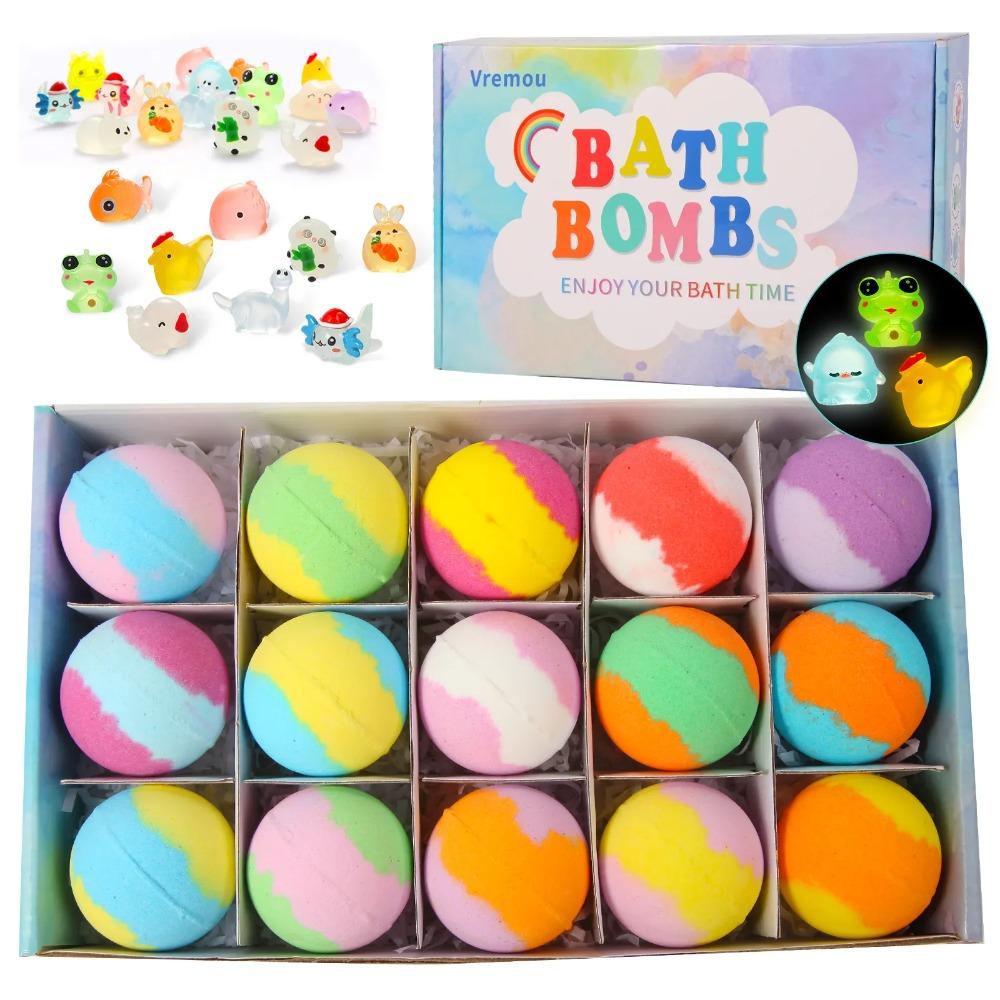 Set Regalo Bombe da Bagno Biologiche Naturali per Bambini con Giocattoli Sorpresa per Bambine e Bambini