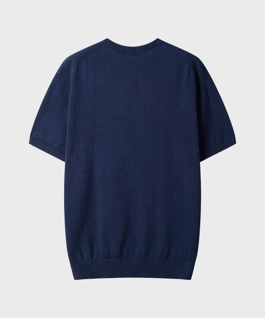 LEIRE Diagonal Henley Neck Short Sleeve Knit [Navy]