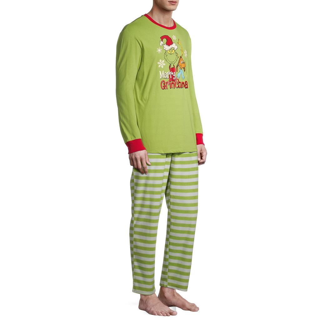 Ensemble de pyjama de Noël à manches longues pour homme avec haut à imprimé graphique et pantalon rayé Vêtements de nuit doux et confortables pour la saison des fêtes