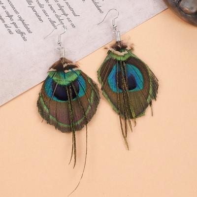 Vintage Peacock Feather Fringed Earrings Bohemian Niche Design Holiday Long Temperament Earrings Women