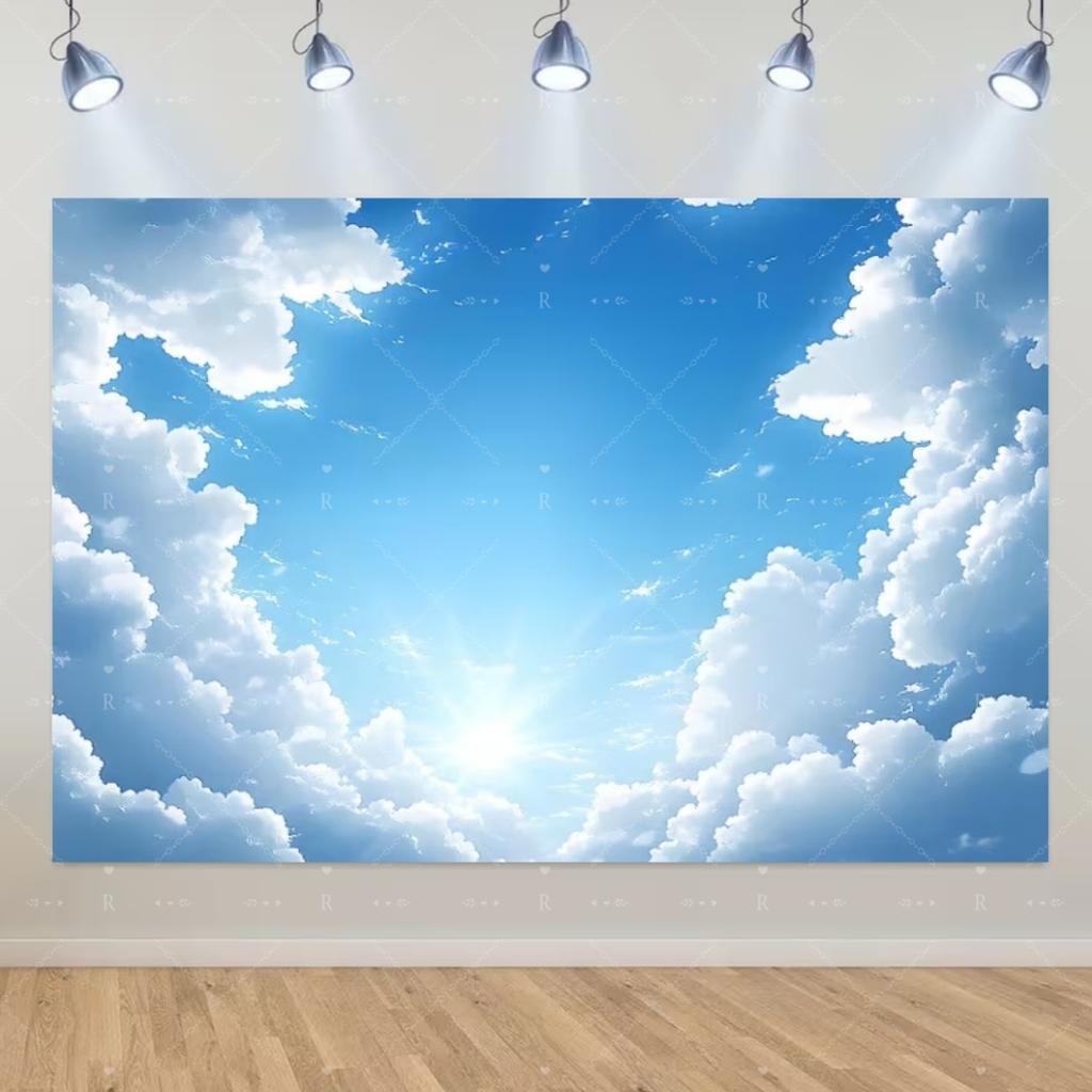 Blue Sky White Cloud Background Natural Landscape Home Party Decoration Backdrop Portrait Photography Banner Baby Shower Props