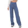 New Women High Waist Casual Straight Pants with Pockets European American Fashion Elastic Waist Button