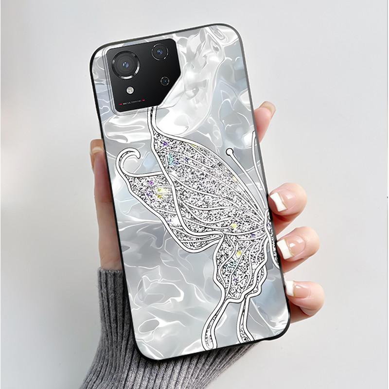 For ASUS ROG Phone 8 Case For ROG Phone 8 Pro Case Capa Soft Silicone Black Shell Cover Cute Flower Cartoon Printing Phone Cases