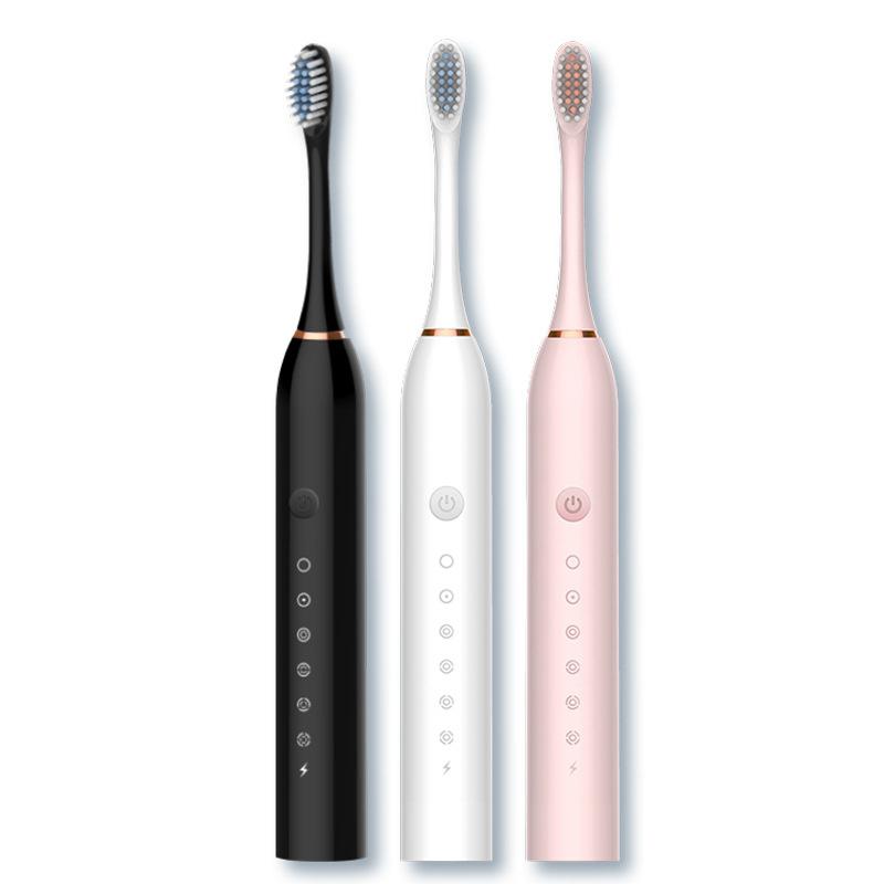 USB Rechargeable 6-speed Adjustable Electric Toothbrush Sonic Vibration Toothbrush Head Deep Clean Electric Toothbrush with 4 Brush Heads