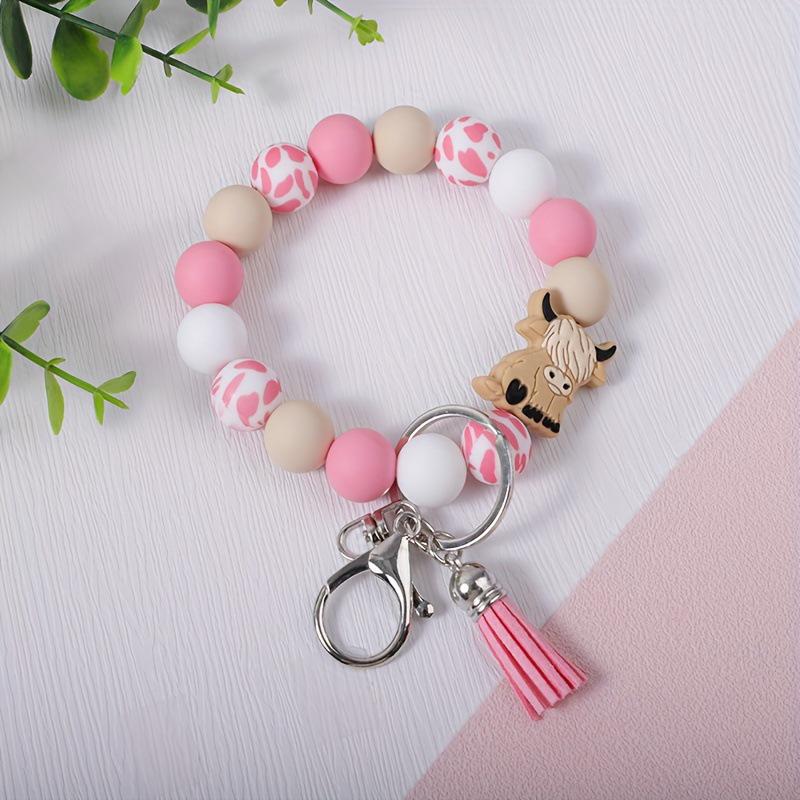 Cross-Border Yak Cartoon Animal Bracelet: Creative Silicone Beads & Tassel Keychain Accessories